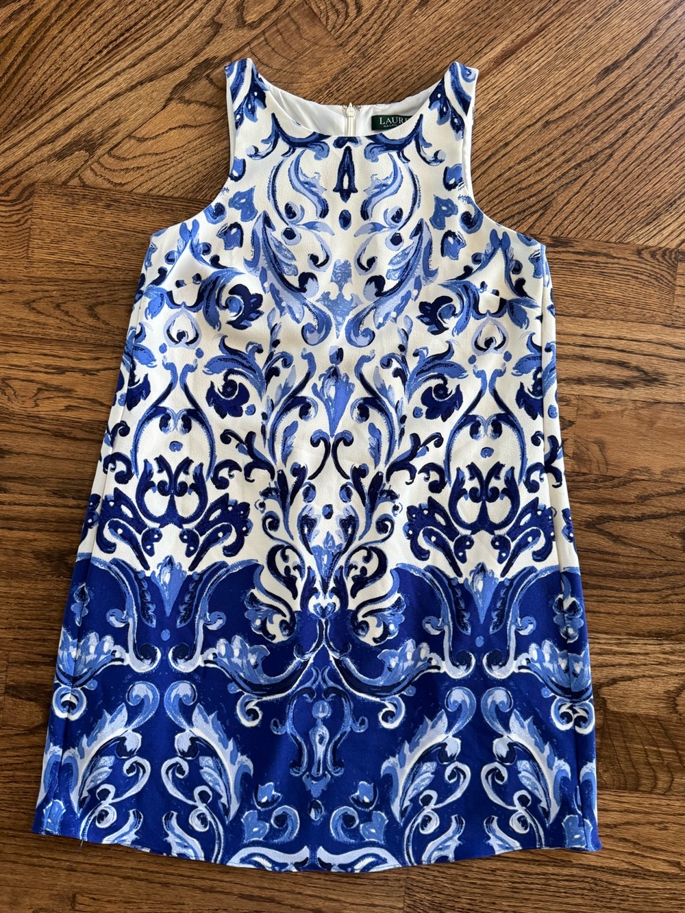 Lauren Ralph Lauren 4P Small Petite Slip Shift Mini Dress Sleeveless Blue White